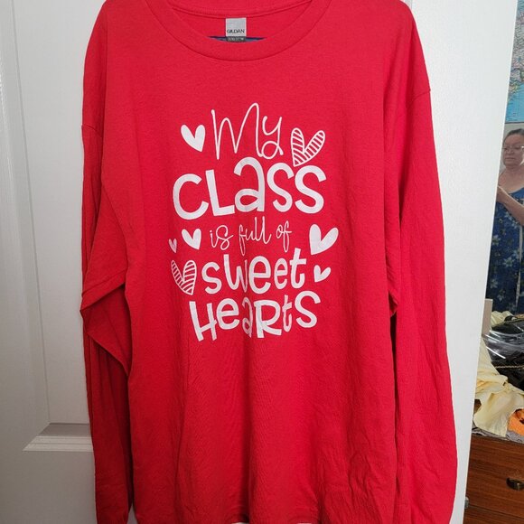 My Class is Full of Sweethearts Teachers Gildan Red Long Sleeve T Shirt - Picture 1 of 7